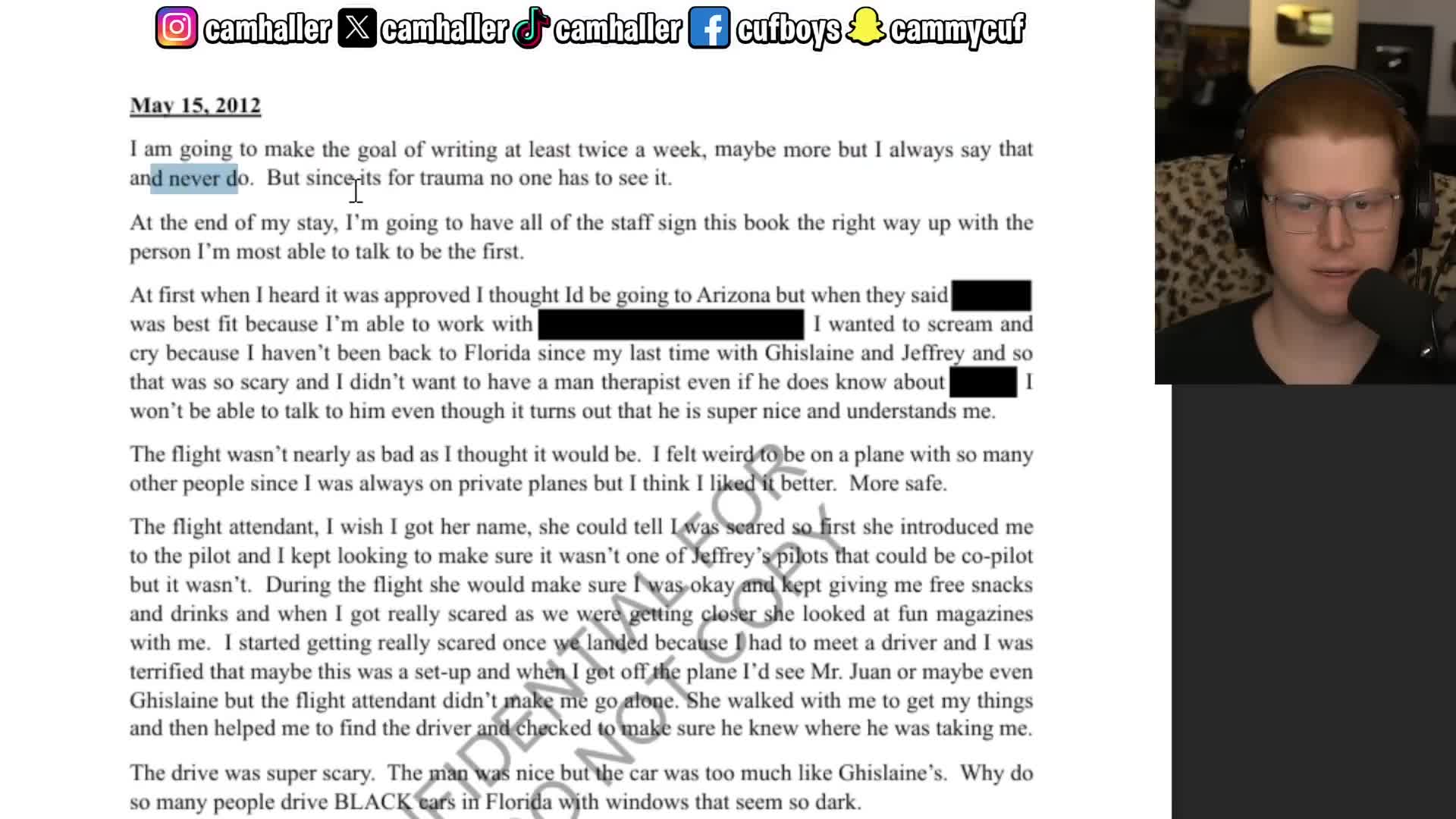 Epstein Files: Victim’s Trauma Journal in Treatment