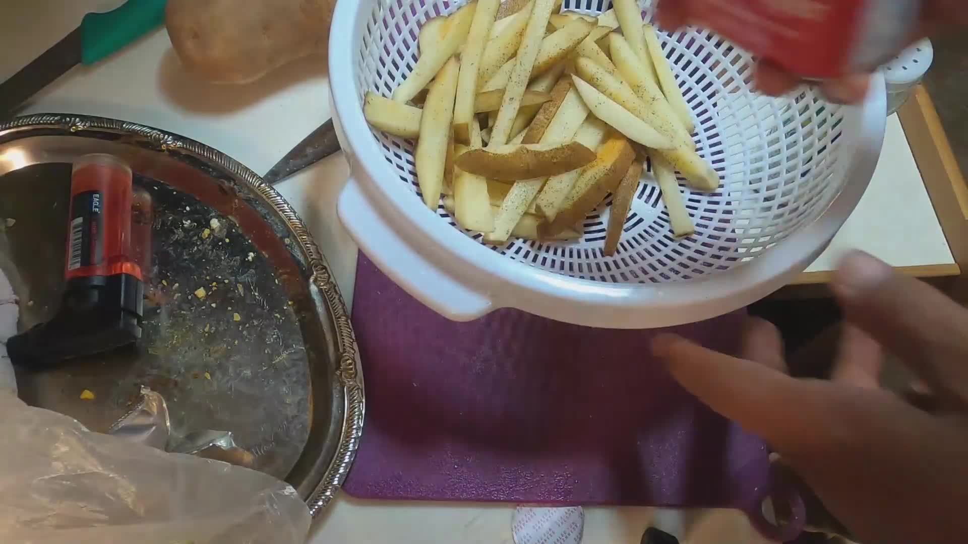 Open face burger with egg and home fries
